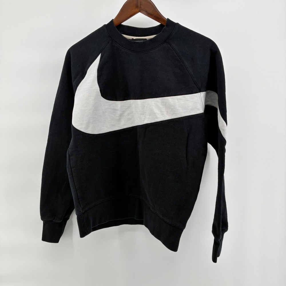 Nike Big Swoosh Crewneck Sweatshirt Black White AR3088-010 Mens Small